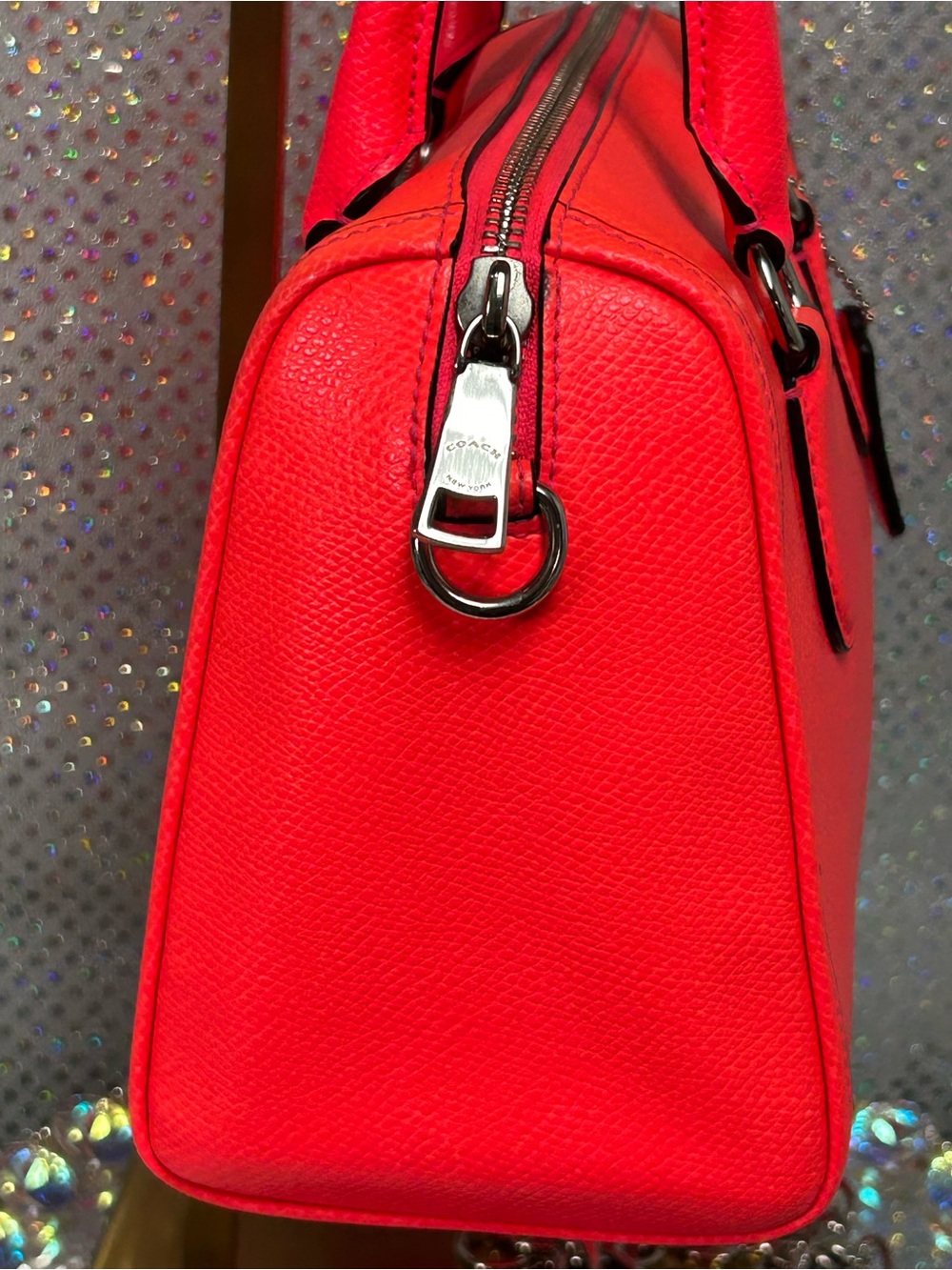 Coach Bright Red Pebble Leather Satchel with Charm Approx. 10 x 7.5” x 3.5 - Picture 3 of 16